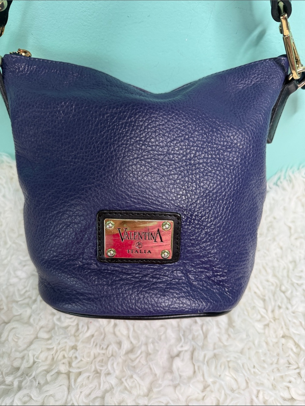 Valentina Deep Blue Pebbled Leather Crossbody